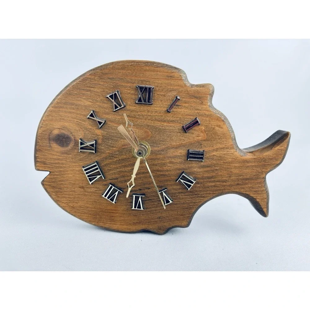 Vintage Hand Carved Wood Fish‎ Wall Clock - Retro Shabby Chic Cottagecore Works!